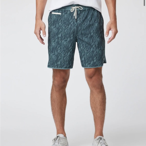 Vouri Men's Bank Shorts, Kashmir Flux Teal Gray Patterned Athletic Shorts, 7”, M - Picture 1 of 13
